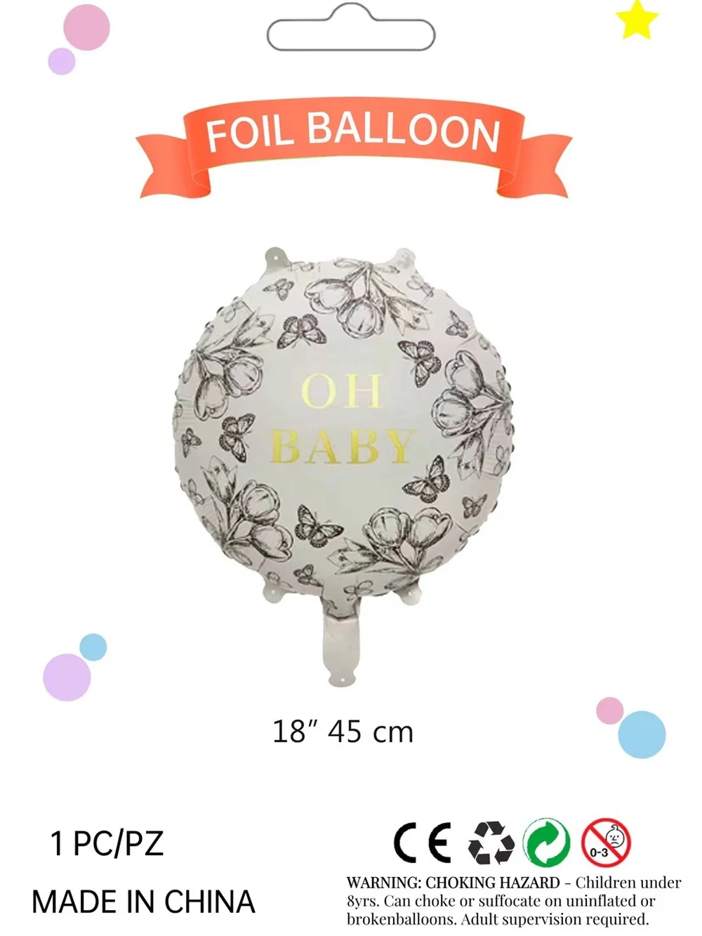 Baby Shower Balloon Bouquet - Pink & White Carriage 5Set 36“